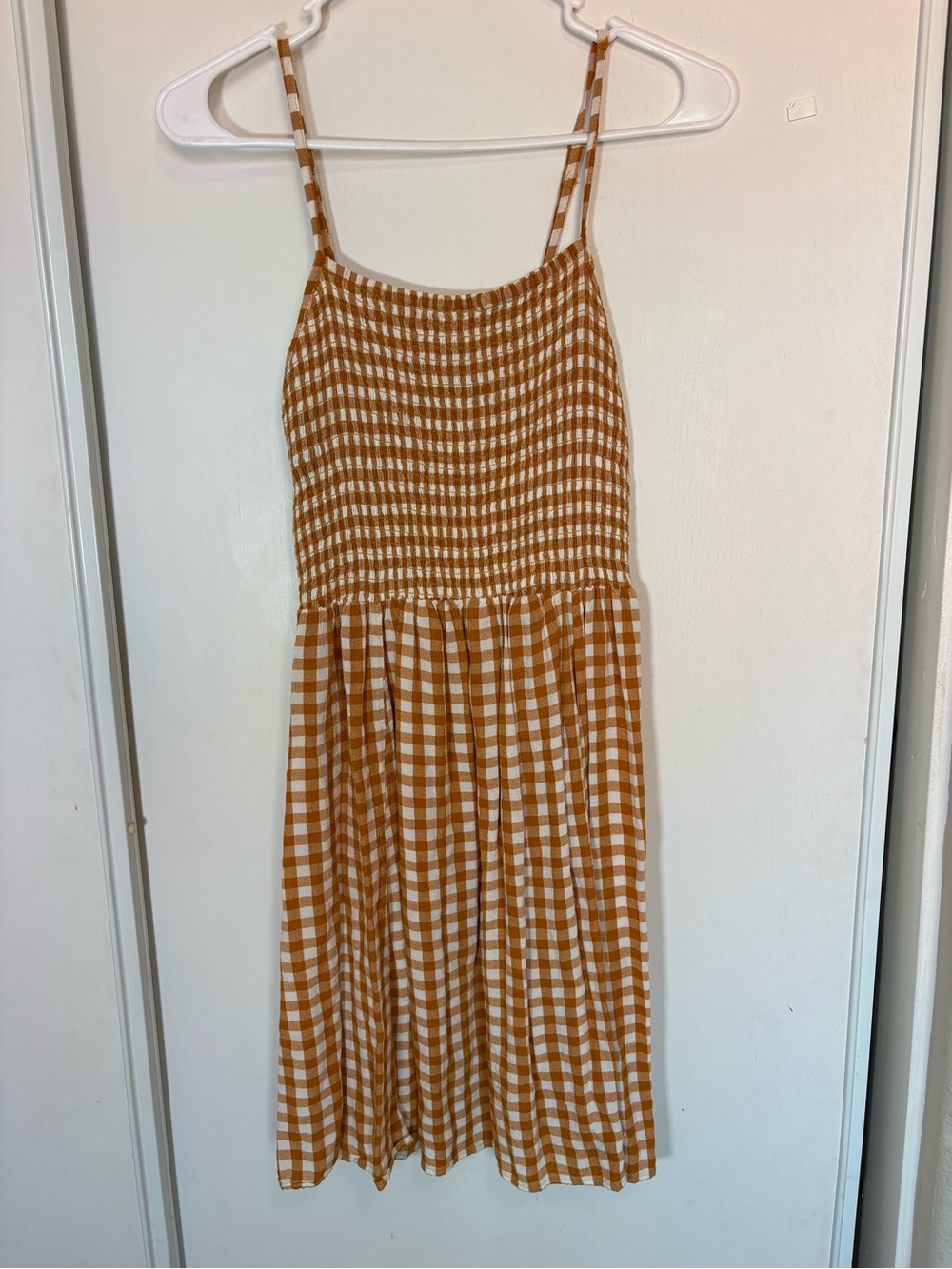 Angie‎ Dress Womens Medium Orange/White Gingham Rayon Sundress
